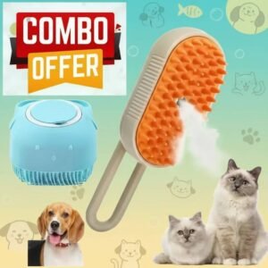 3 In 1 Pet Steam Brush Grooming, Bathing & Massage Tool for Dogs & Cats