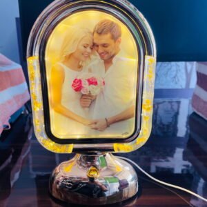 V2XMart Crystal Duo Oval 3-Colour Light Photo Frame – Premium LED Couple Gift